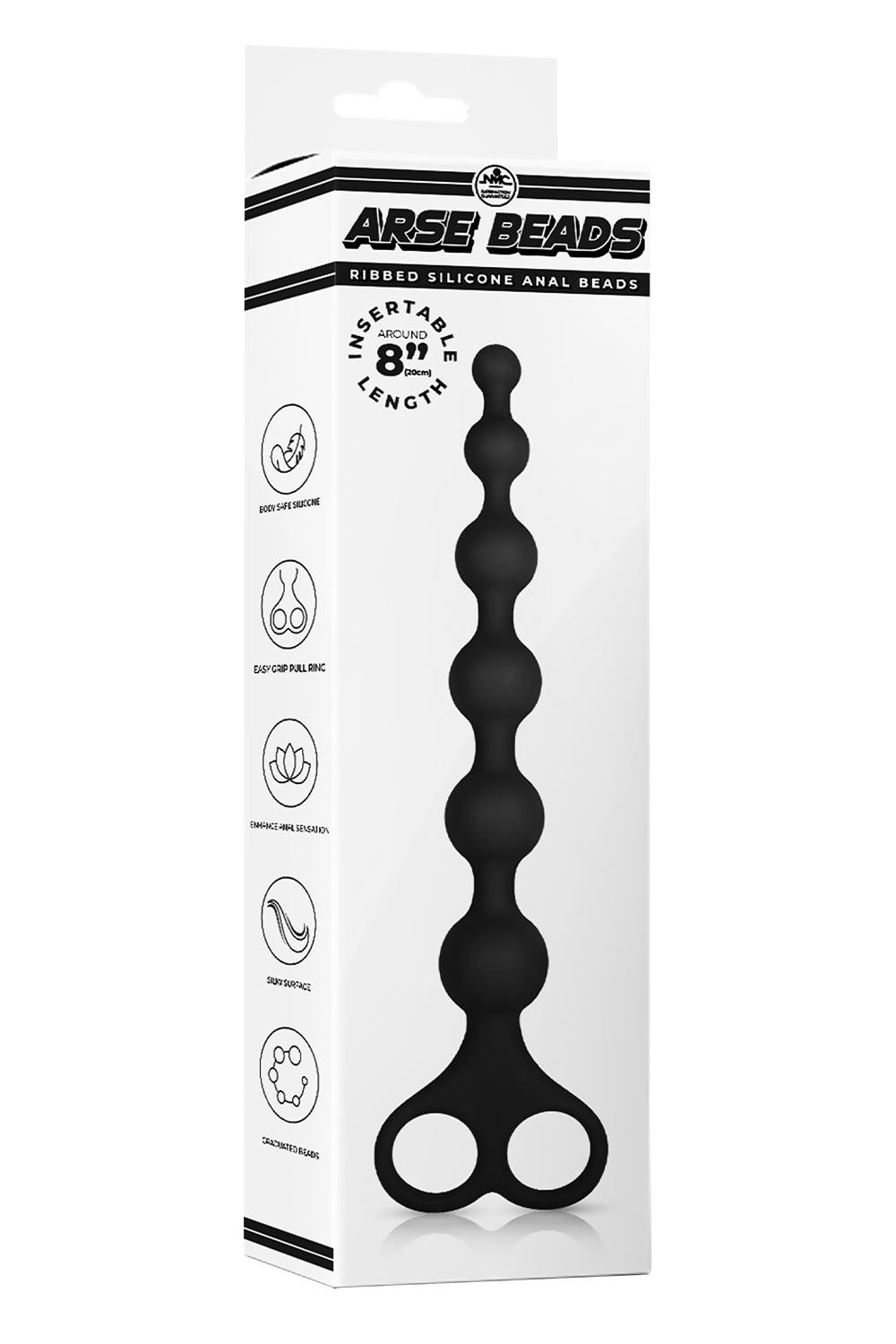 NMC 8 INCH RIBBED SILICONE ANAL BEADS BLACK