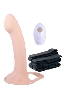 9.5 Inch Rechargeable Silicone Vibration Hollow Strap On With Ball Ring Flesh