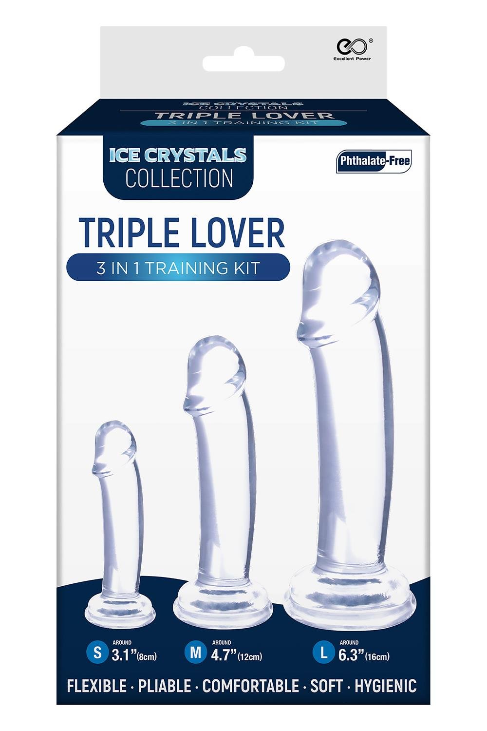 NMC TRIPLE LOVER - 3 IN 1 TRAINING KIT SET WITH 3 DIFFERENT SIZE DILDO CLEAR