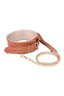 Elite Collar And Chain Cognac Vegan Leather