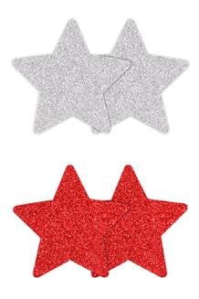 Glitter Stars Red Silver 2 Pair