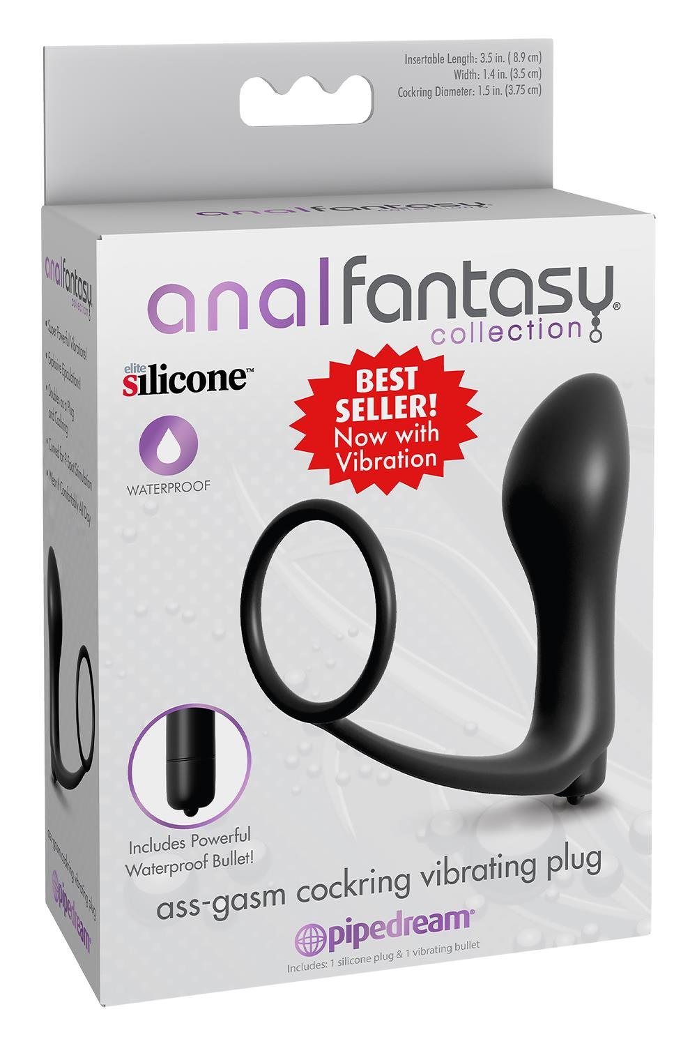 ANAL FANTASY COLLECTION ASS-GASM COCKRING VIBRATING PLUG BLACK