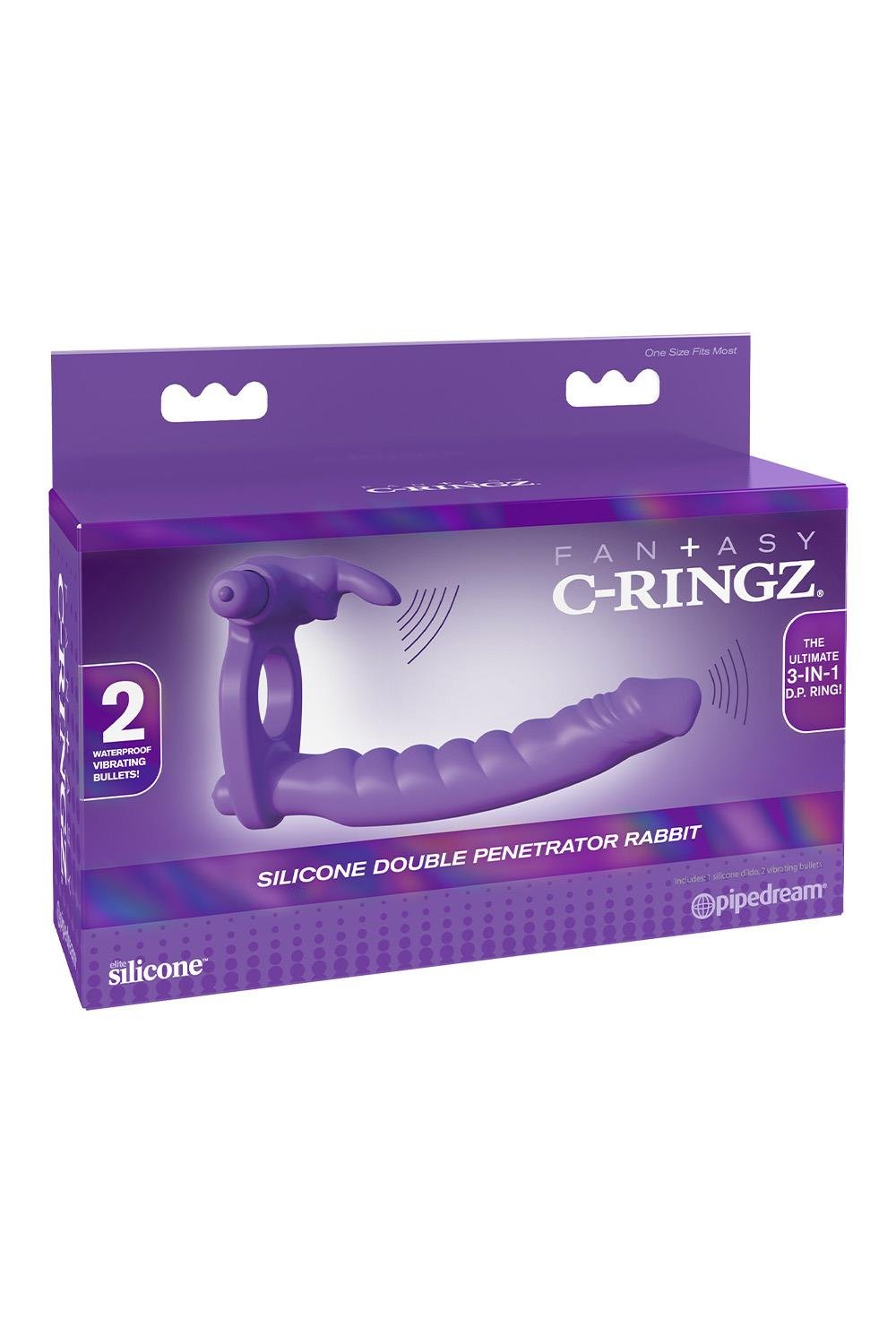 FANTASY C-RINGZ SILICONE DOUBLE PENETRATOR RABBIT PURPLE