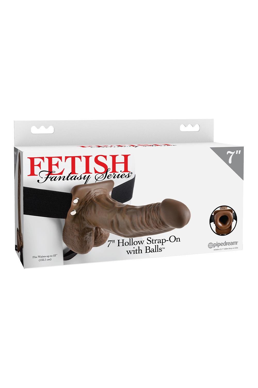 FETISH FANTASY SERIES 7 INCH HOLLOW STRAP-ON WITH BALL BROWN