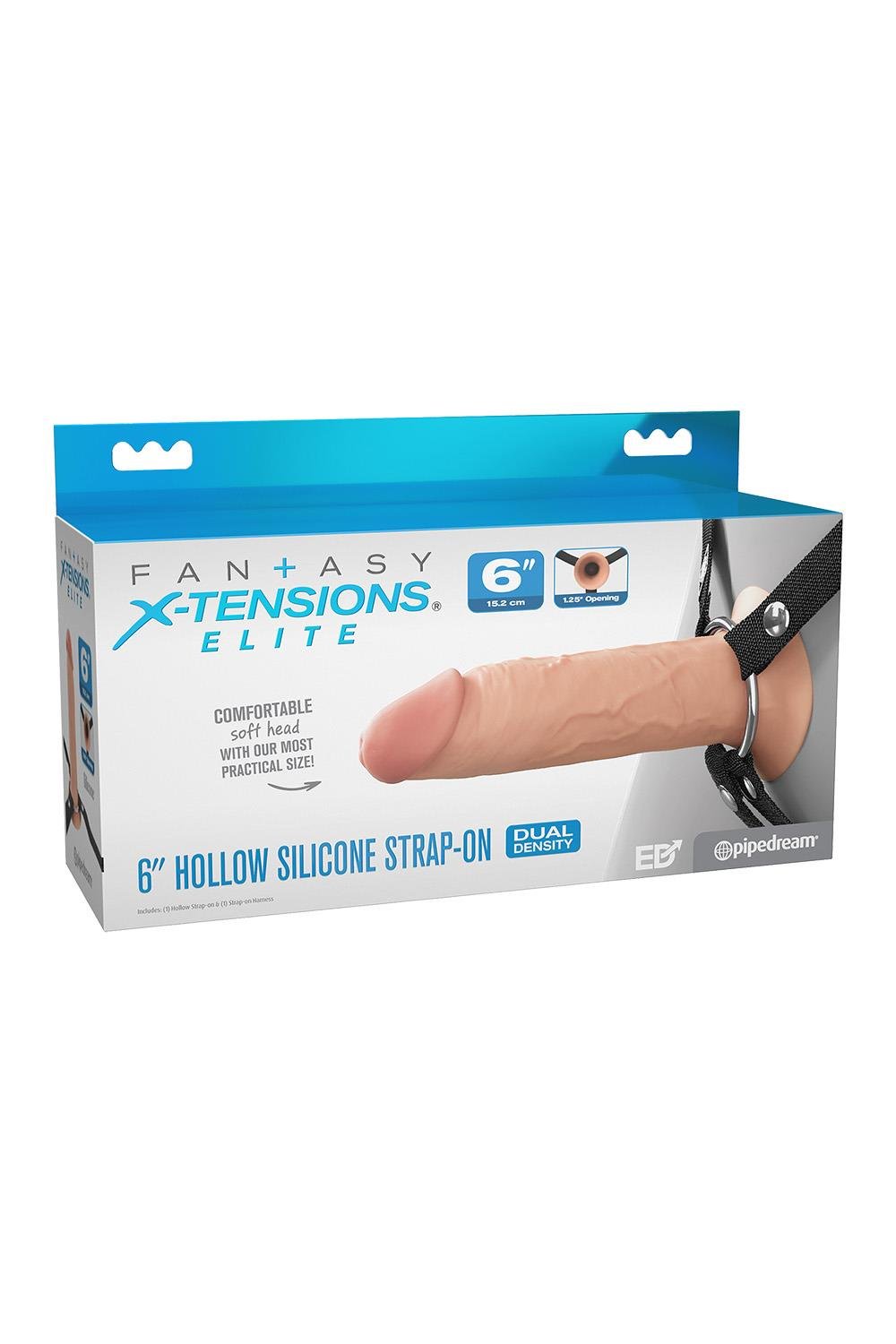 FANTASY X-TENSIONS ELITE 6 INCH SILICONE HOLLOW STRAP-ON - DUAL DENSITY - LIGHT