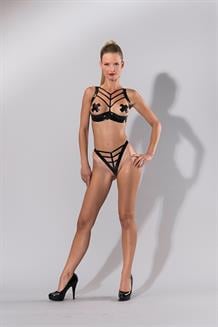 Latex Cupless Bra & String Set Black