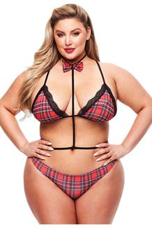 3Pc Baddie Schoolgirl Set Tartan, Queen